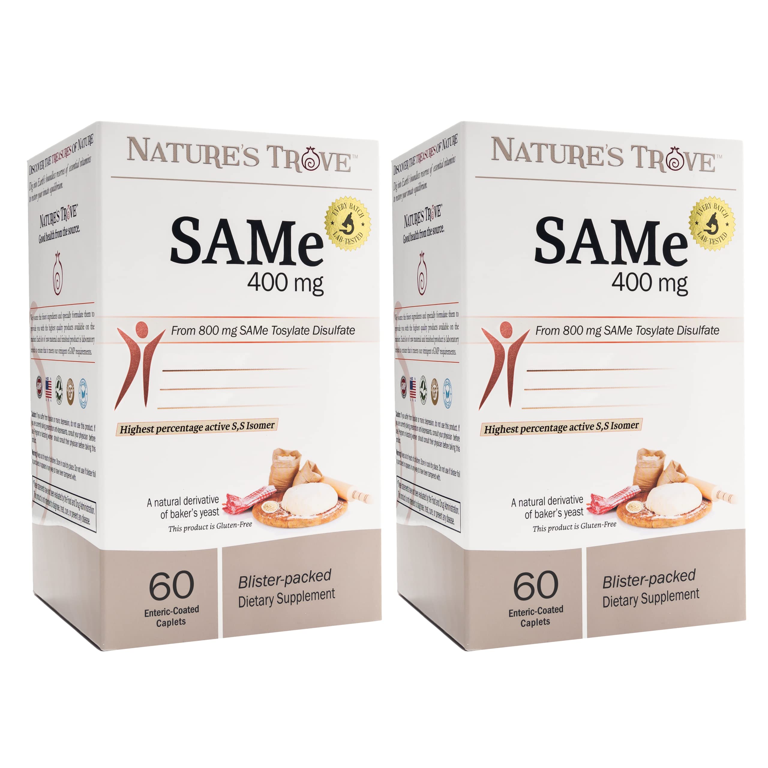 Nature's Trove SAM-e 400mg enteric-coated caplets in blister packs (2 boxes of 60)
