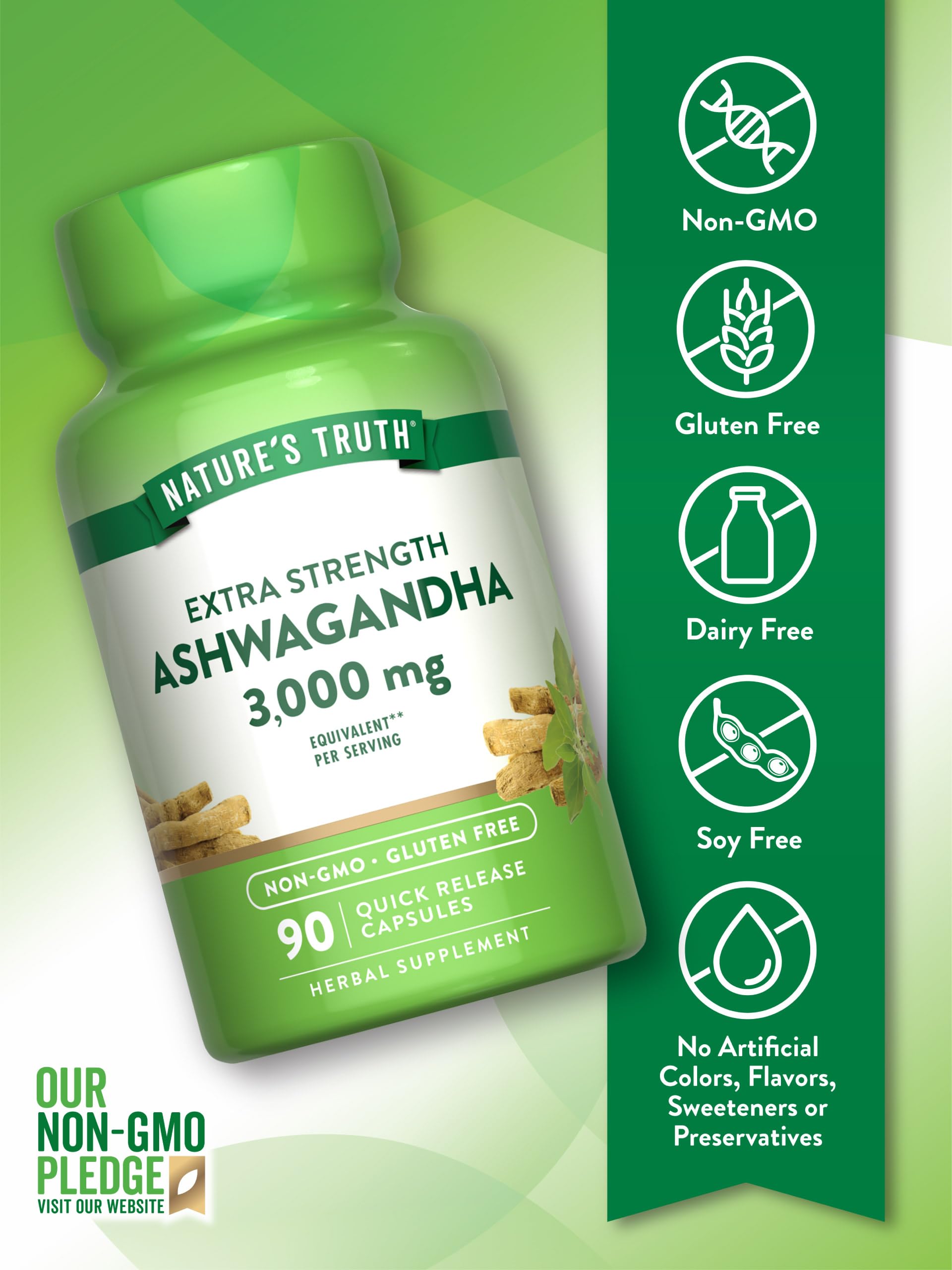 Back of Nature's Truth Ashwagandha Capsules bottle with supplement facts