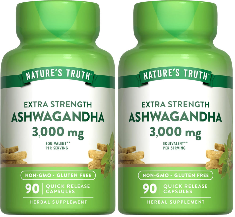 Nature's Truth Ashwagandha Capsules 3000mg Pack of 2 – front view of bottle