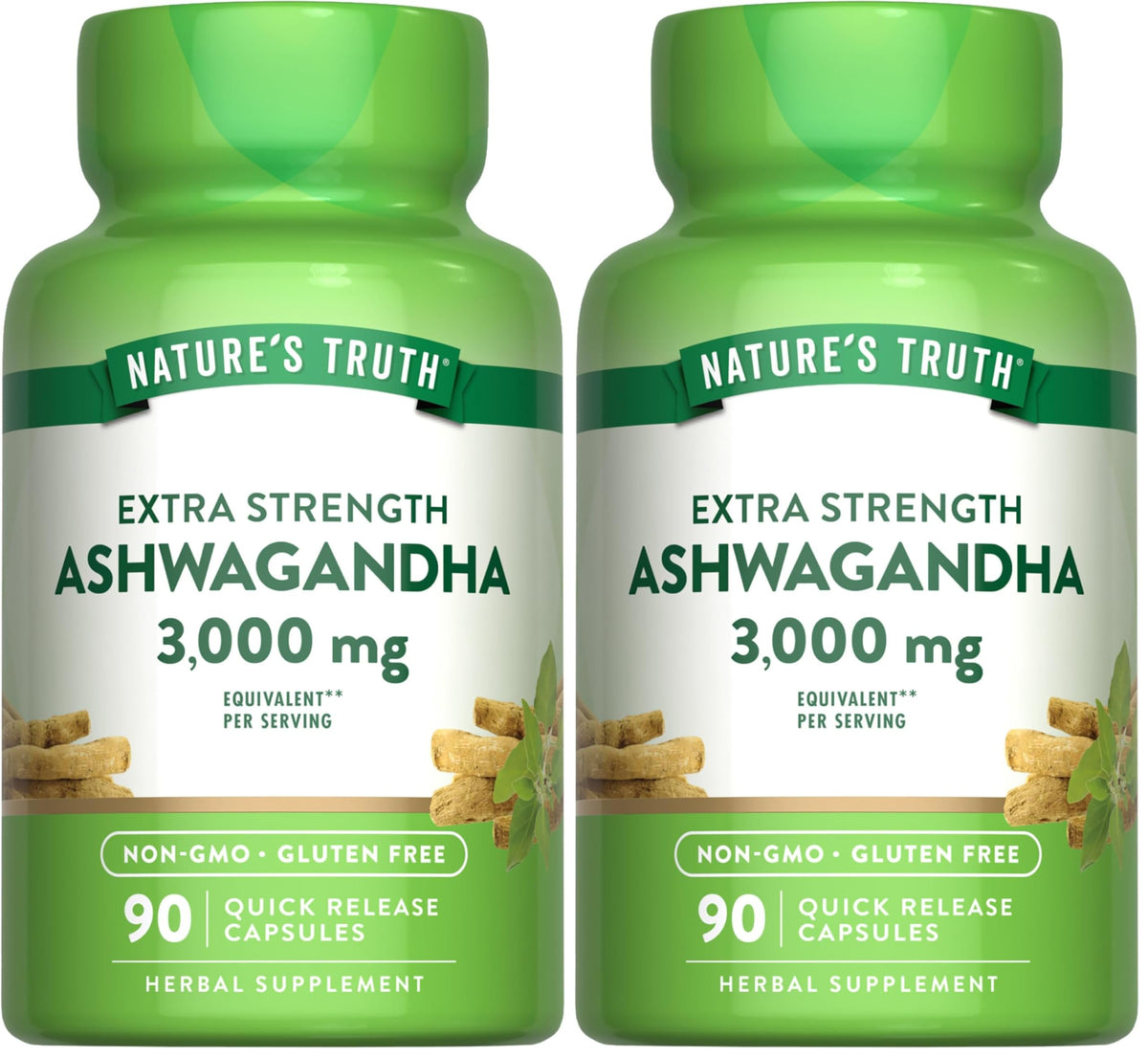 Nature's Truth Ashwagandha Capsules 3000mg Pack of 2 – front view of bottle