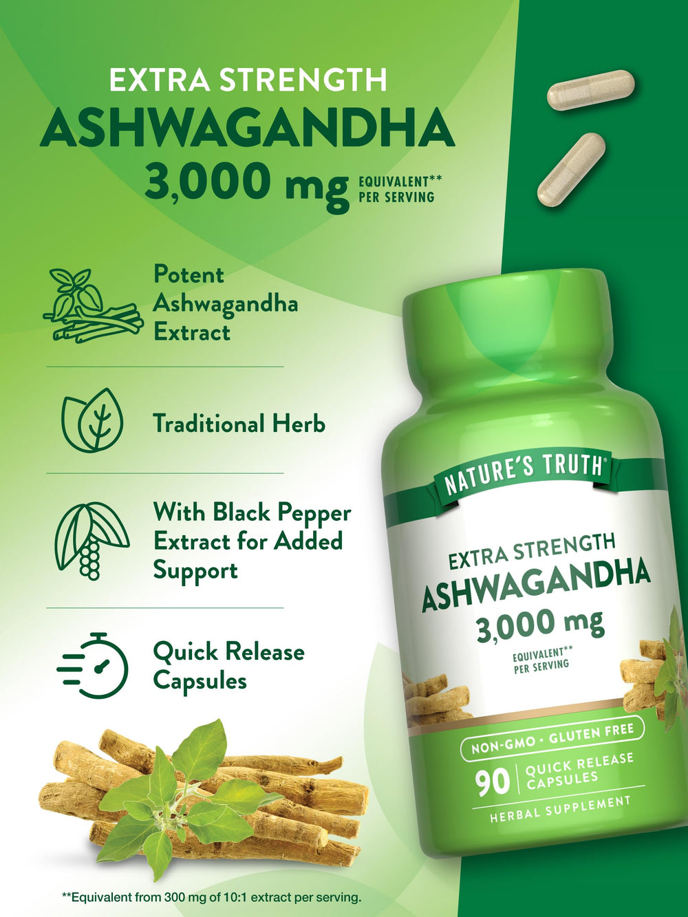 Suggested use and serving directions for Nature's Truth Ashwagandha capsules