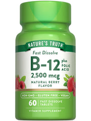 Hero image of Nature's Truth B12 Vitamin with 60 fast-dissolve tablets in berry flavor
