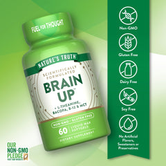 Close-up of Nature's Truth Brain Up Softgels bottle and label