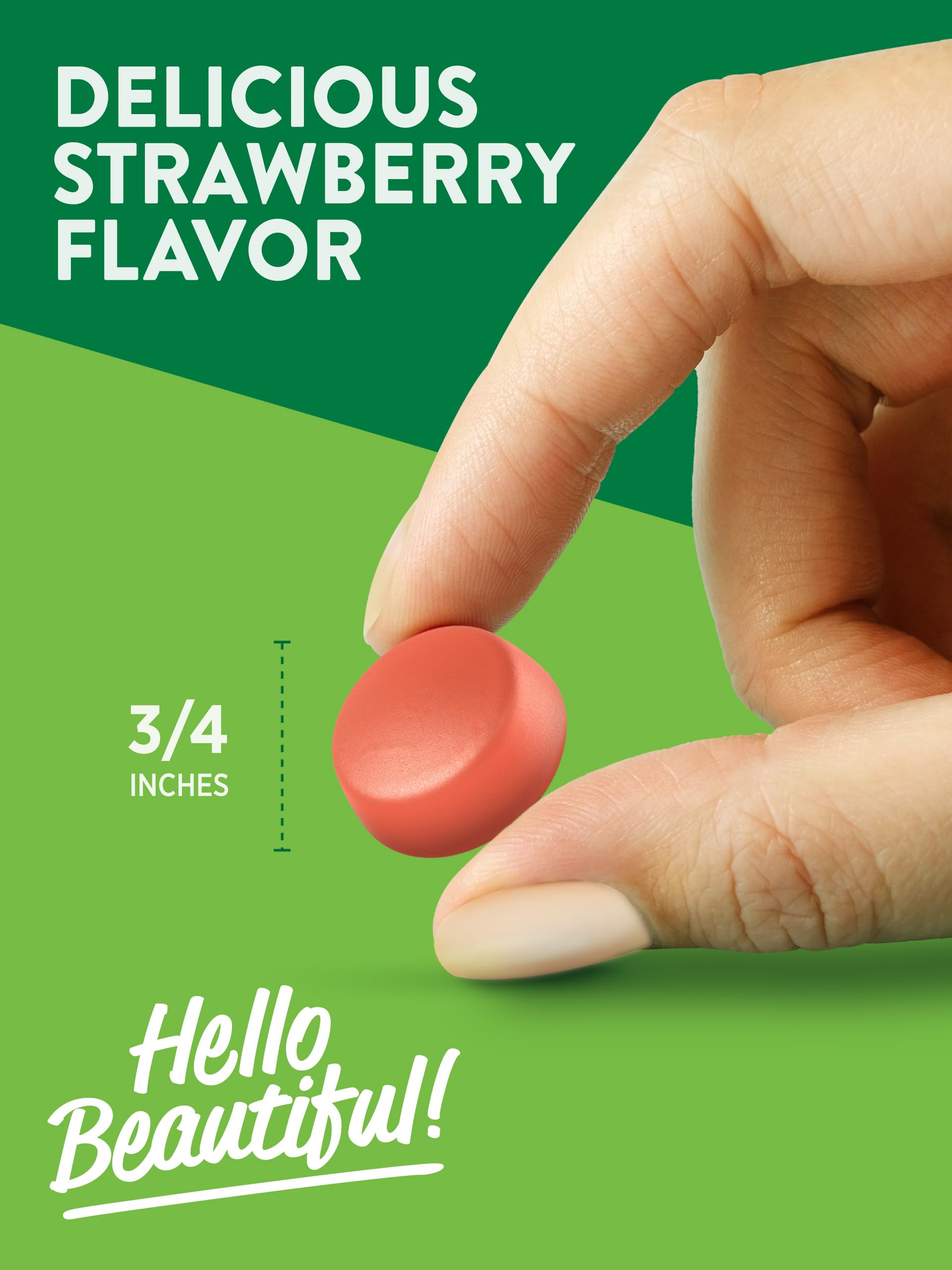 Gummies arranged with bottle and strawberry imagery