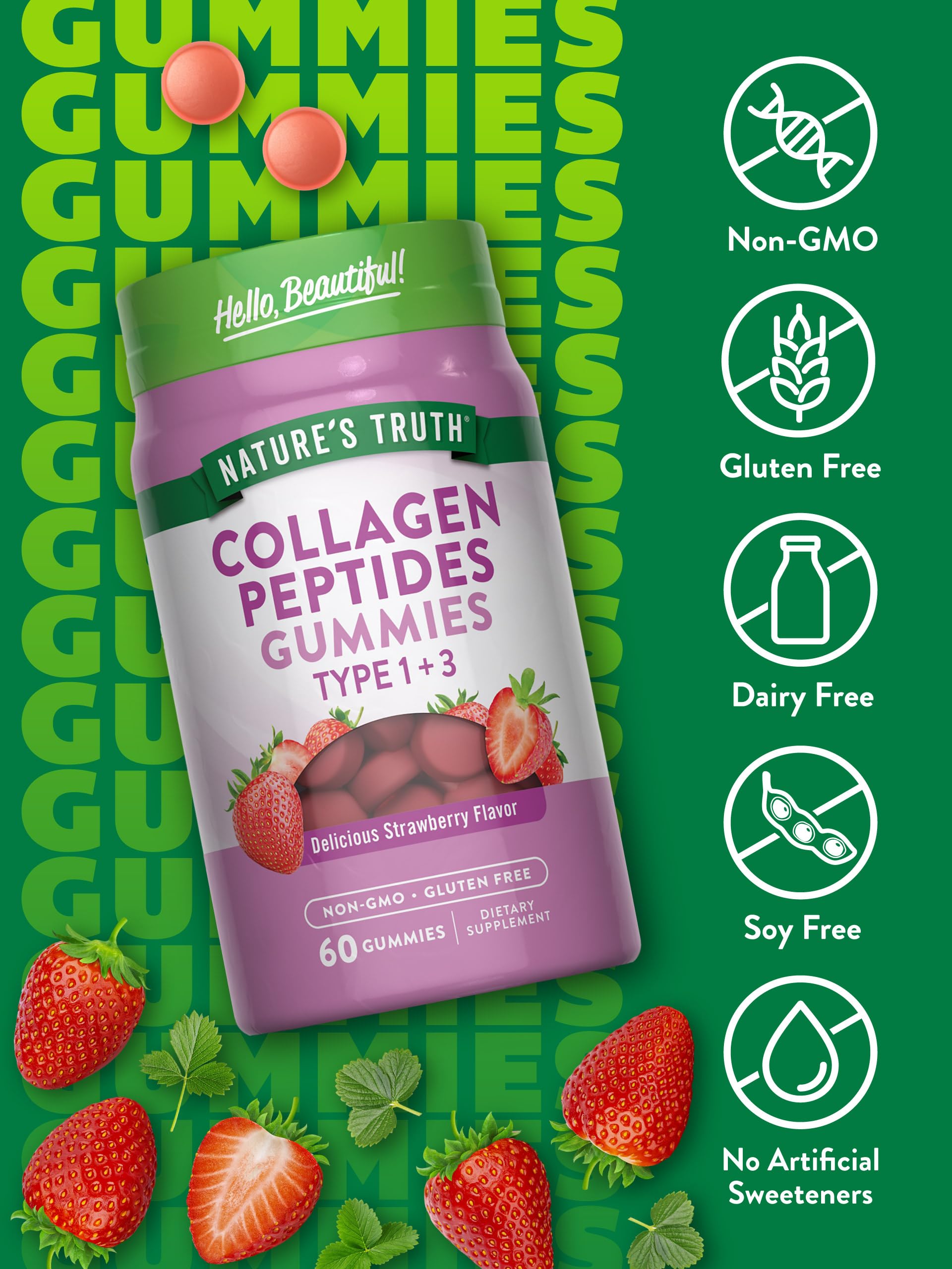 Close-up of supplement facts panel for Collagen Peptides Type 1 & 3