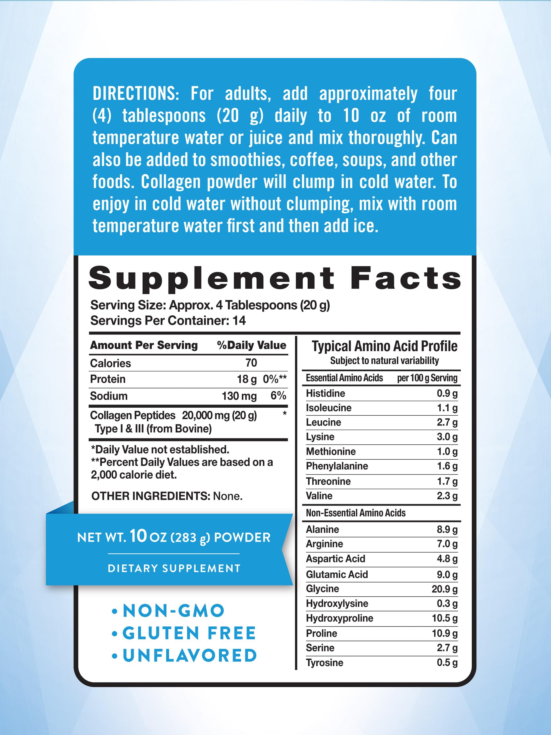 Grass-fed collagen peptides Type I & III label