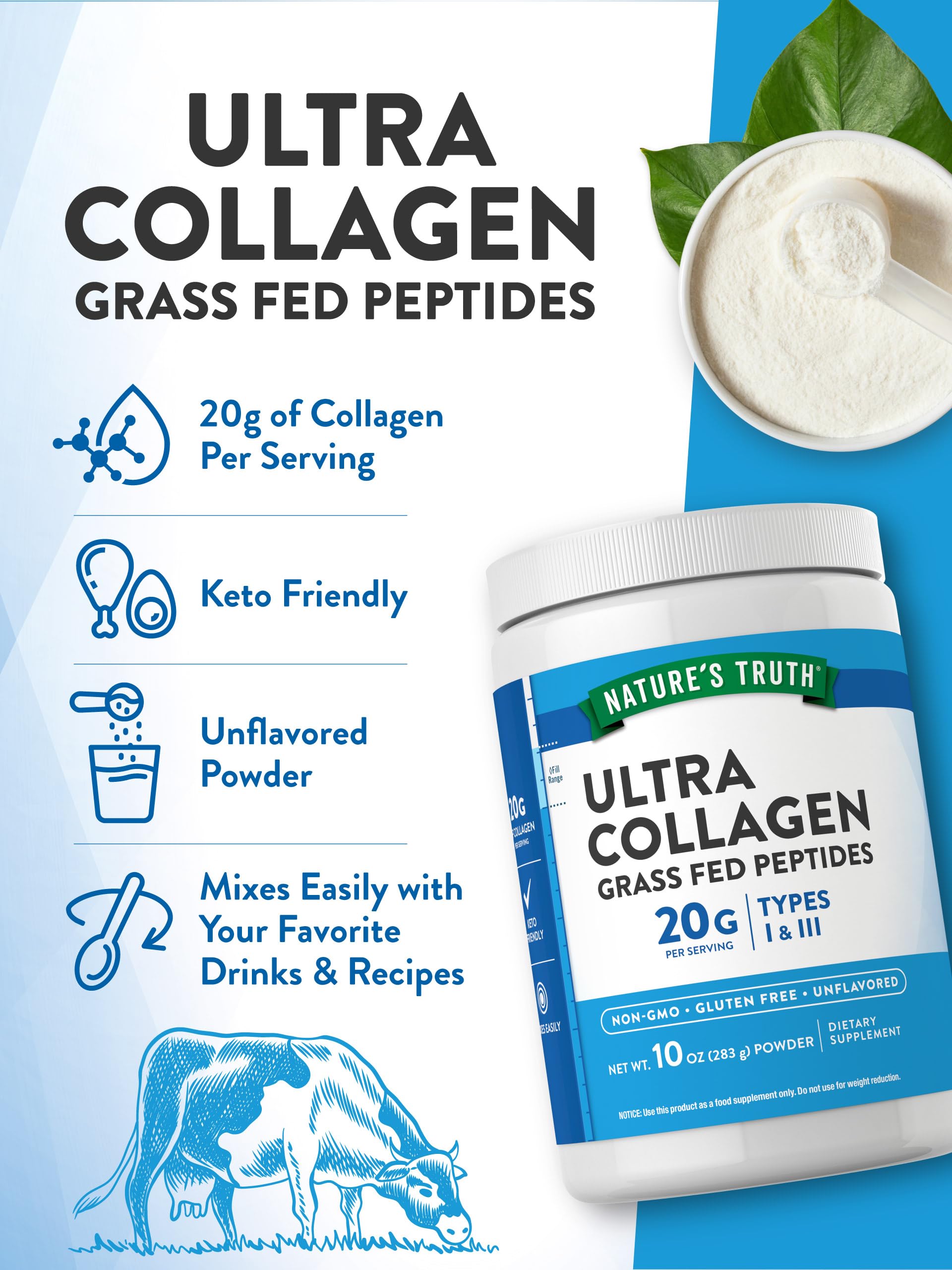 Nutrition ingredients panel for collagen peptides powder