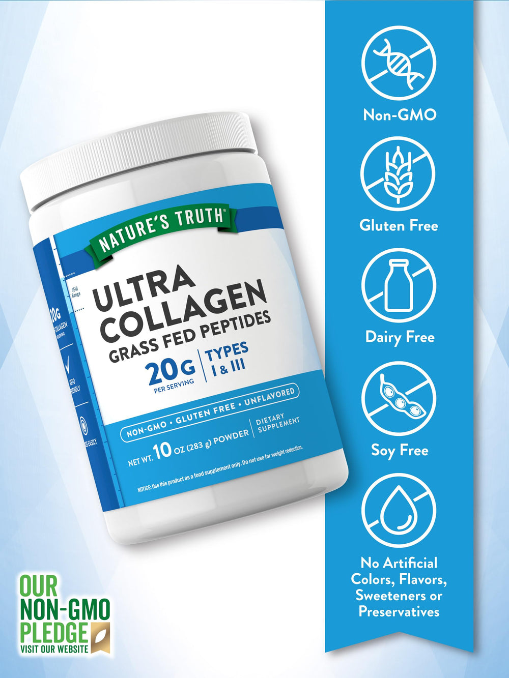Keto-friendly unflavored collagen powder dissolving in water