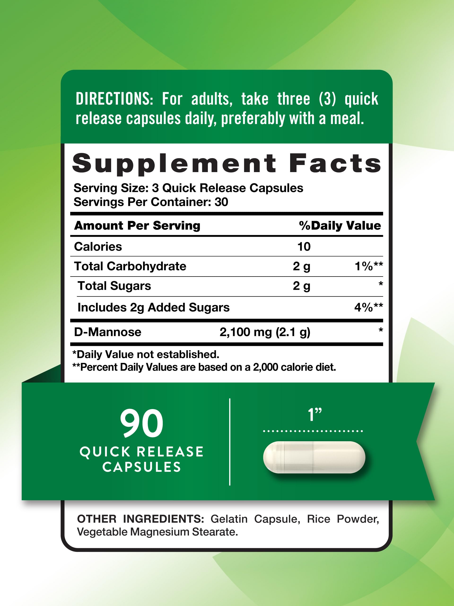 Nature's Truth D-Mannose Capsules bottle back label