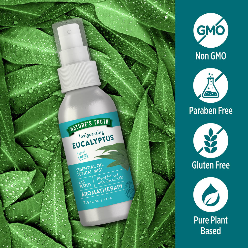 Back of Nature's Truth eucalyptus mist spray bottle showing ingredients