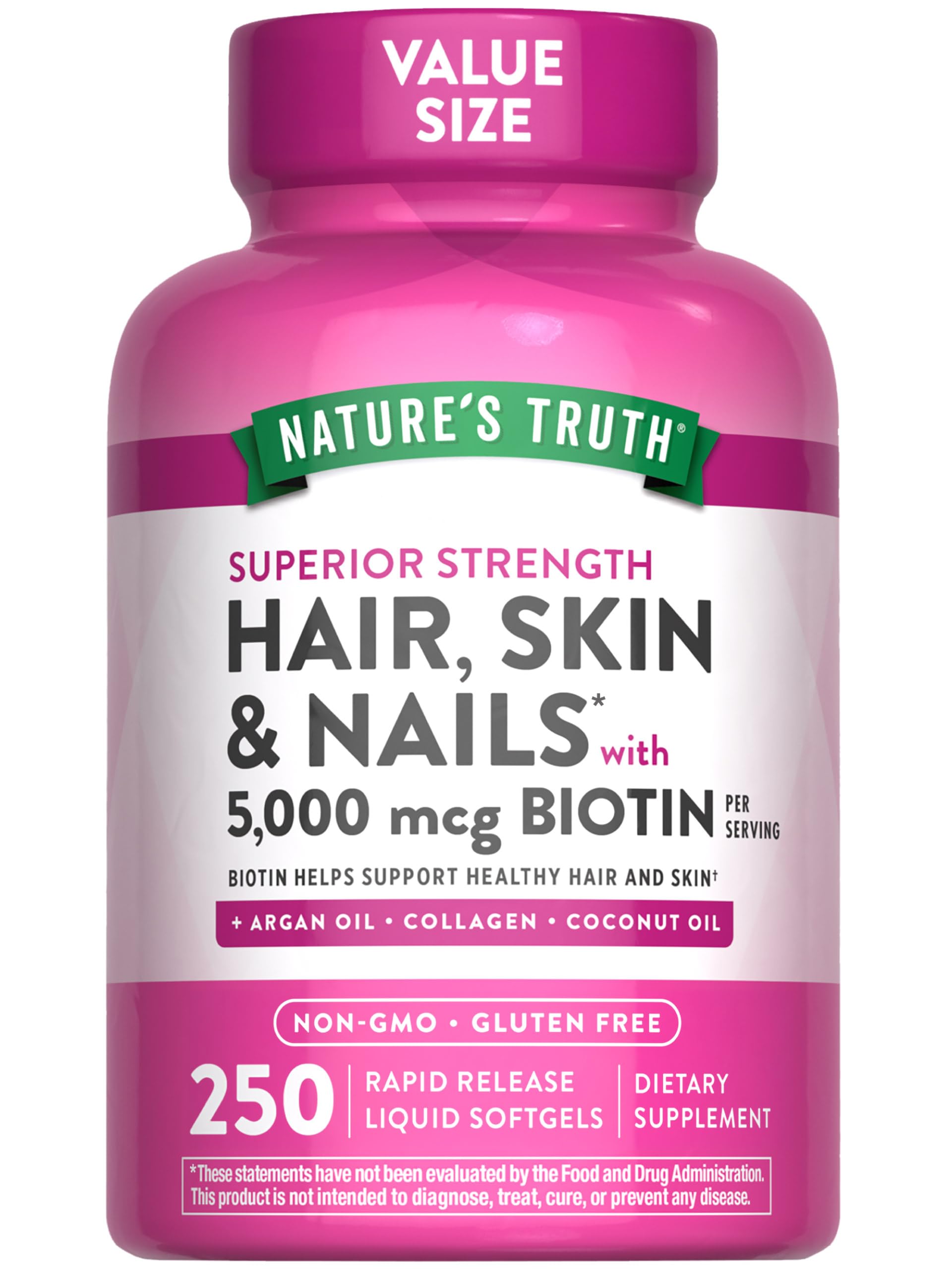Nature's Truth Hair Skin & Nails softgels bottle and label