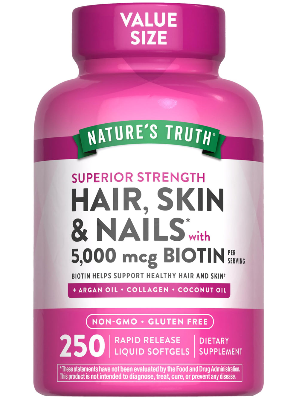 Nature's Truth Hair Skin & Nails softgels bottle and label