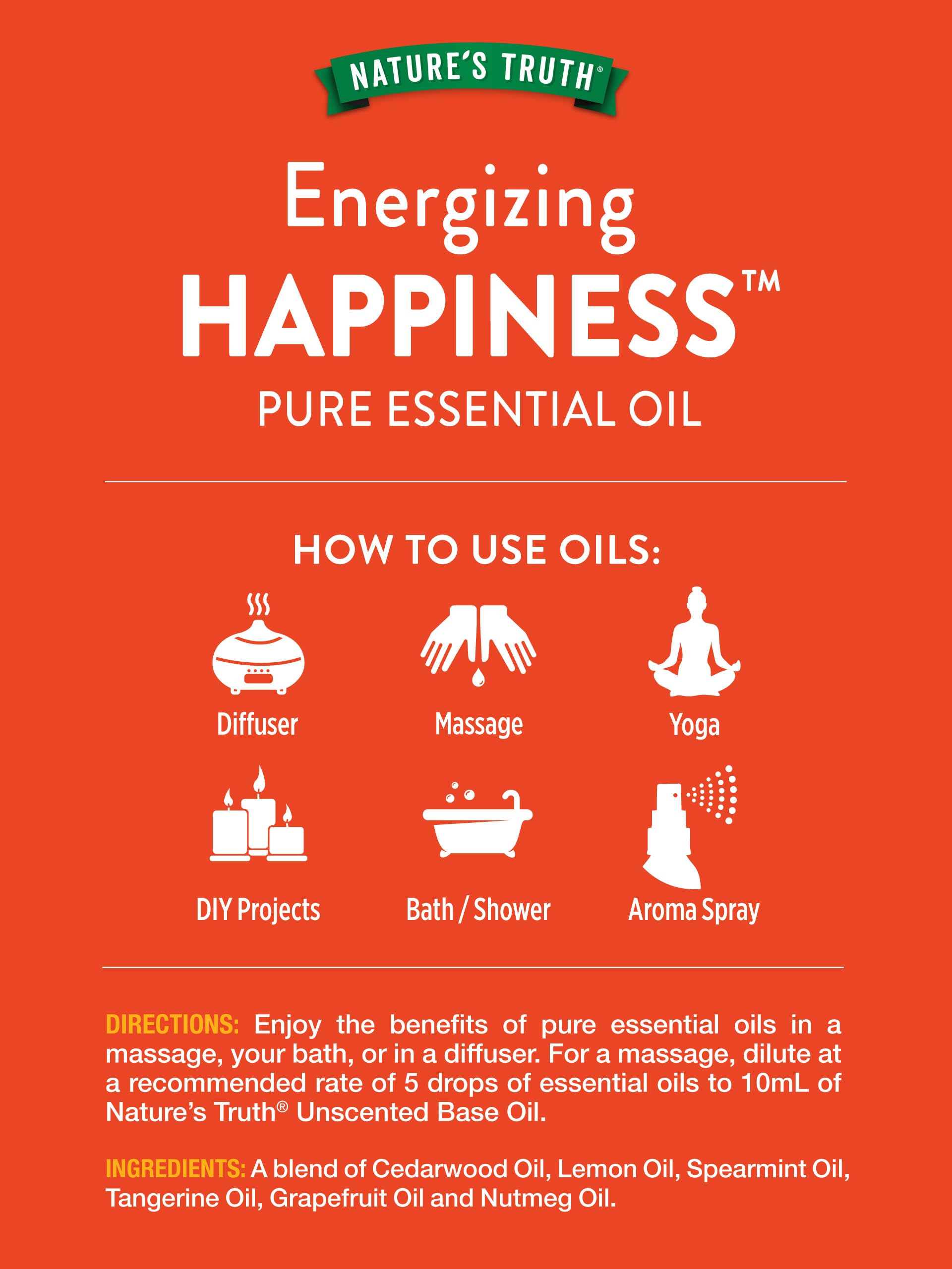 Close-up of Happiness Essential Oil label