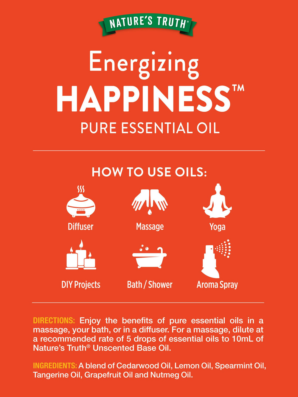 Close-up of Happiness Essential Oil label