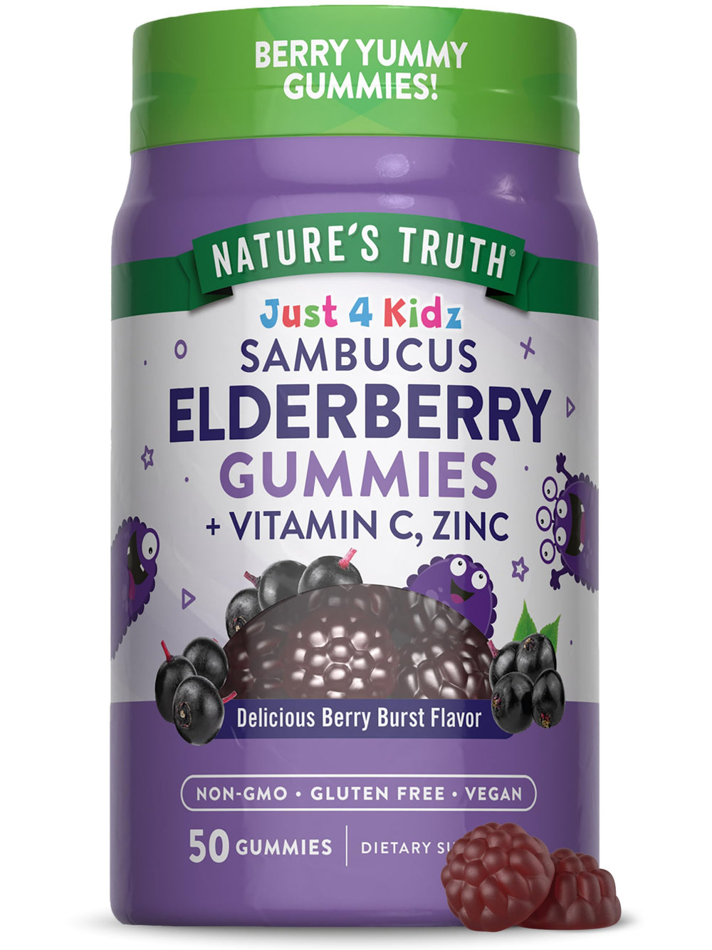 Nature's Truth Kids Elderberry Gummies bottle front view – 50 count