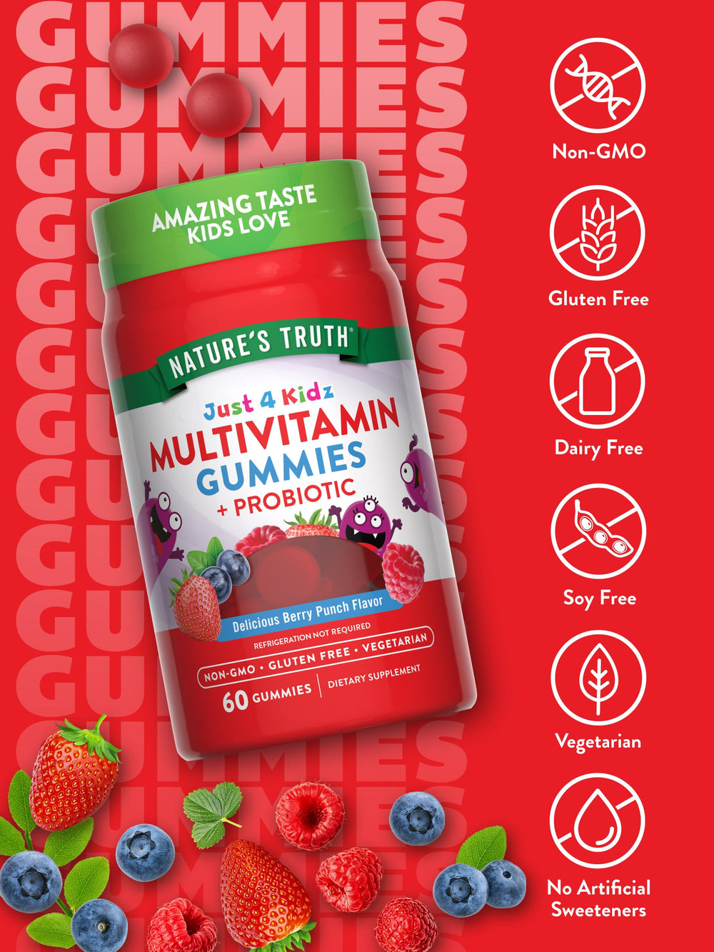 Gummies close-up showing berry punch flavor