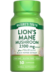 Nature's Truth Lions Mane supplement bottle displaying 2100 mg per serving