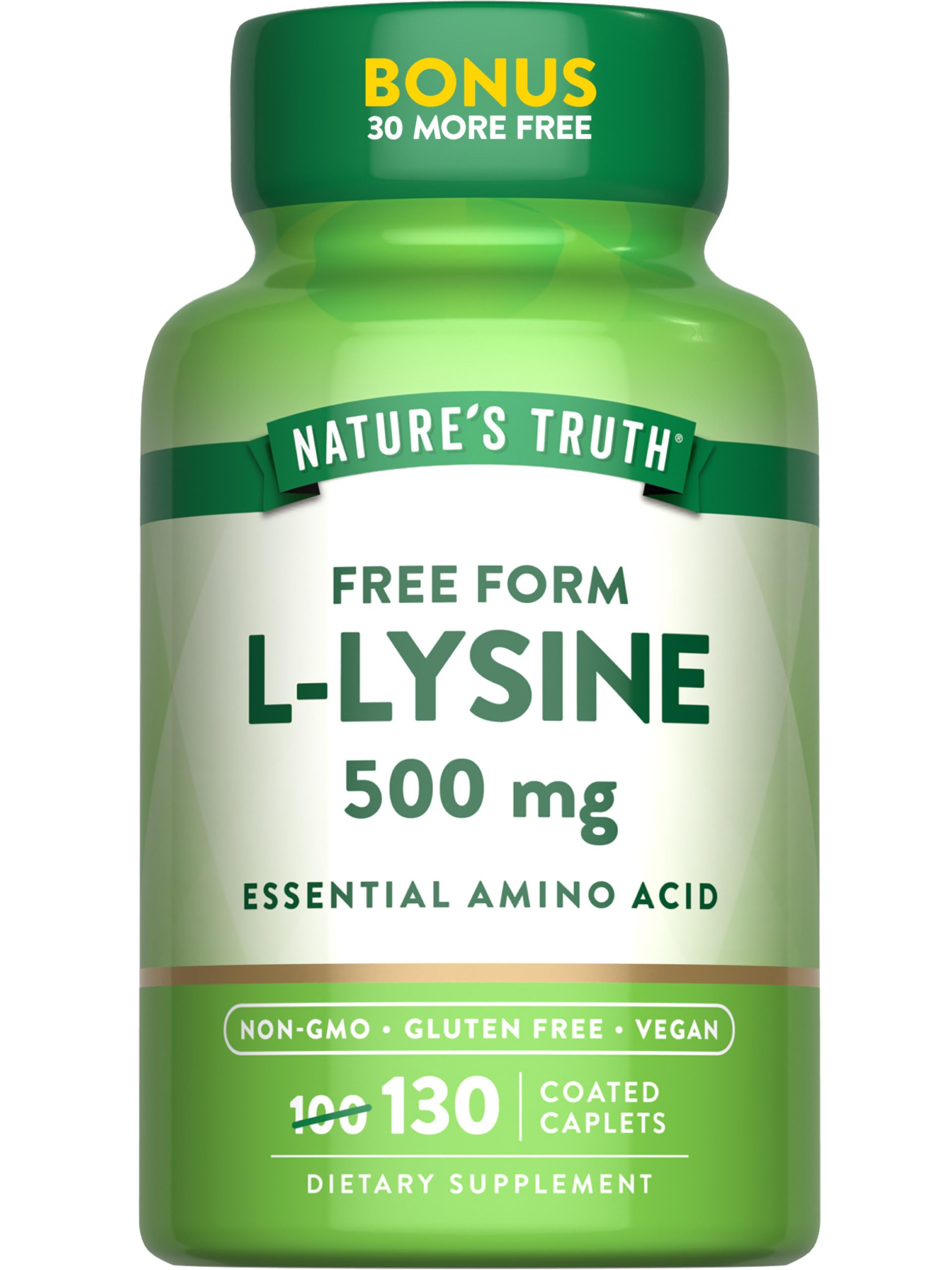 Nature's Truth L-Lysine 500mg bottle with 130 coated caplets