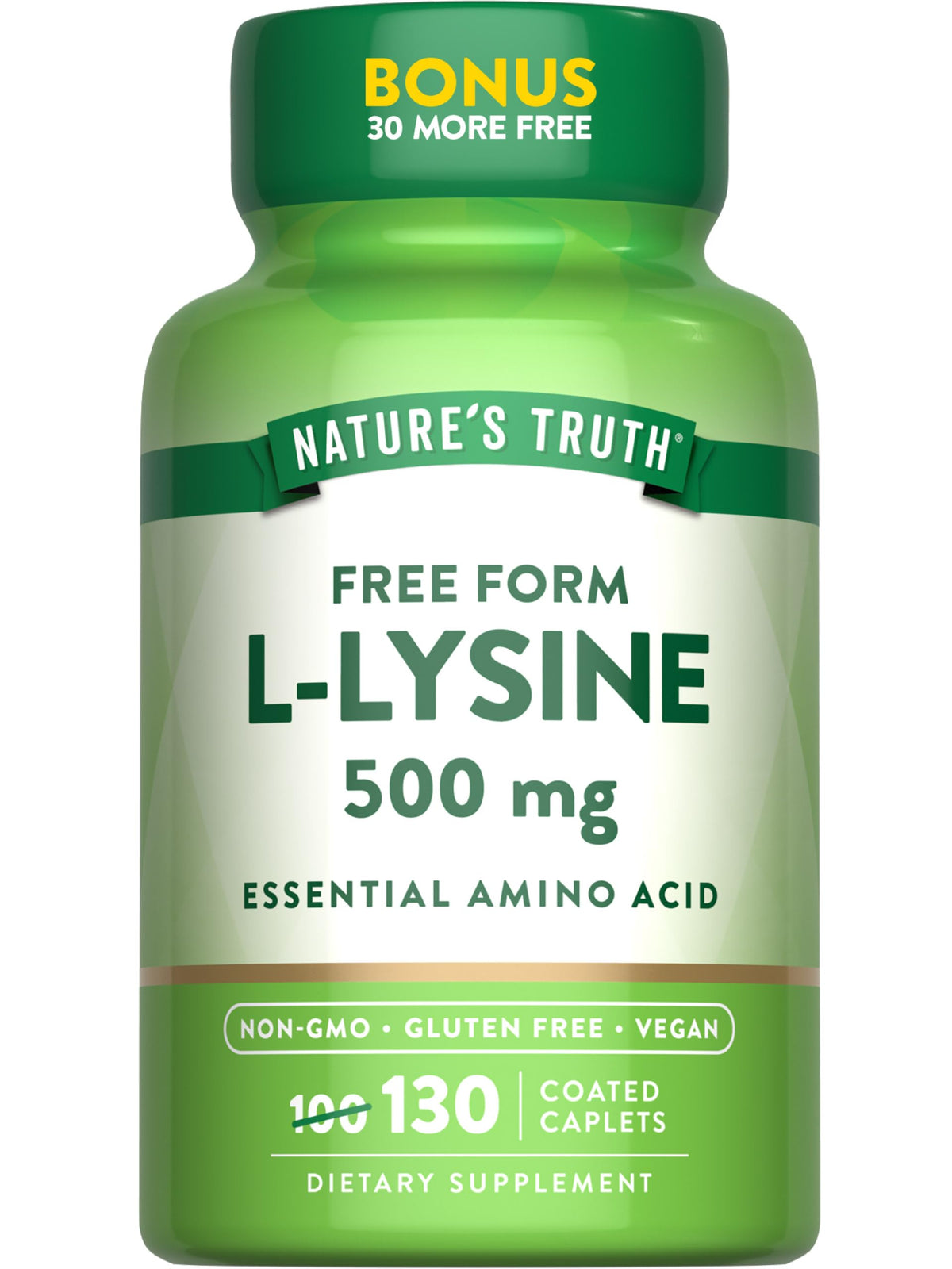 Nature's Truth L-Lysine 500mg bottle with 130 coated caplets