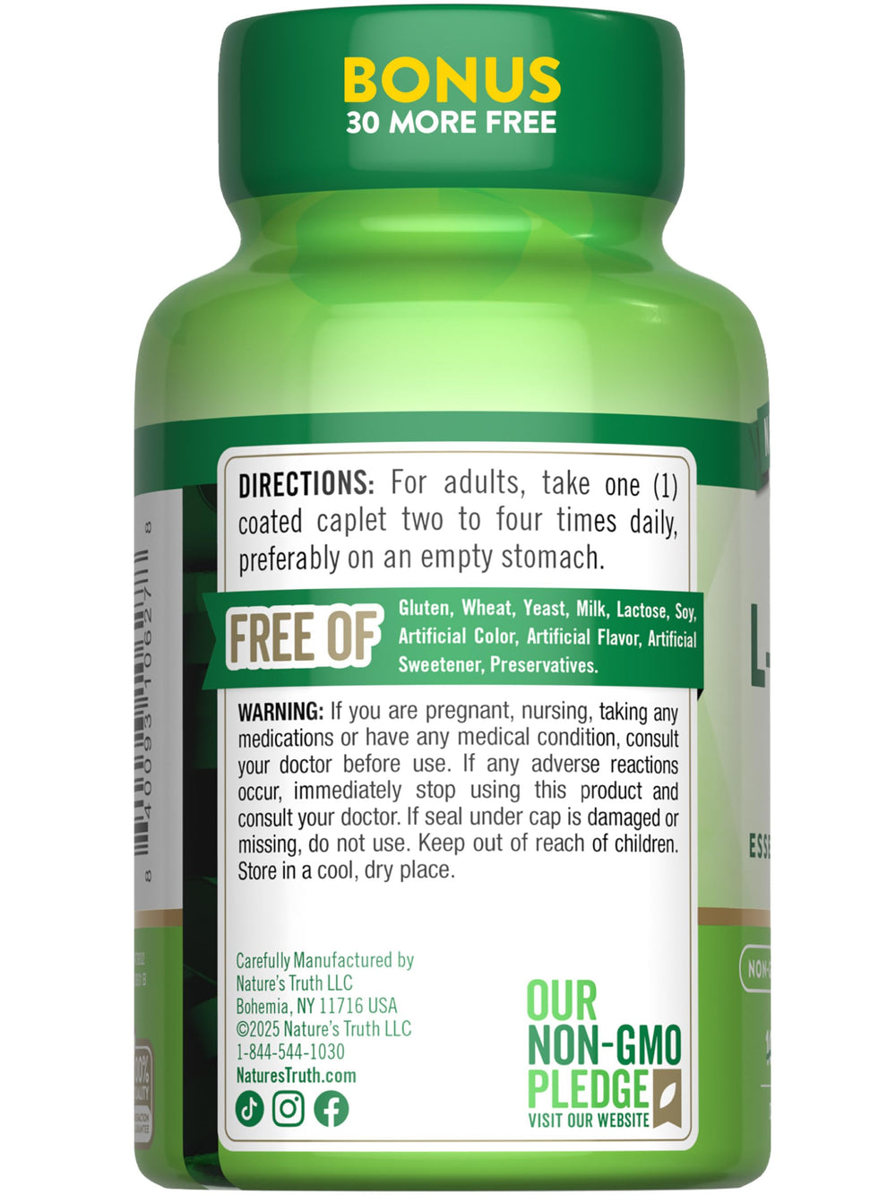 Nutrition facts panel for Nature's Truth L-Lysine 500mg