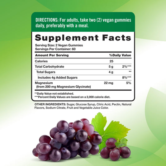 Close-up of ingredients for Nature's Truth magnesium glycinate gummies