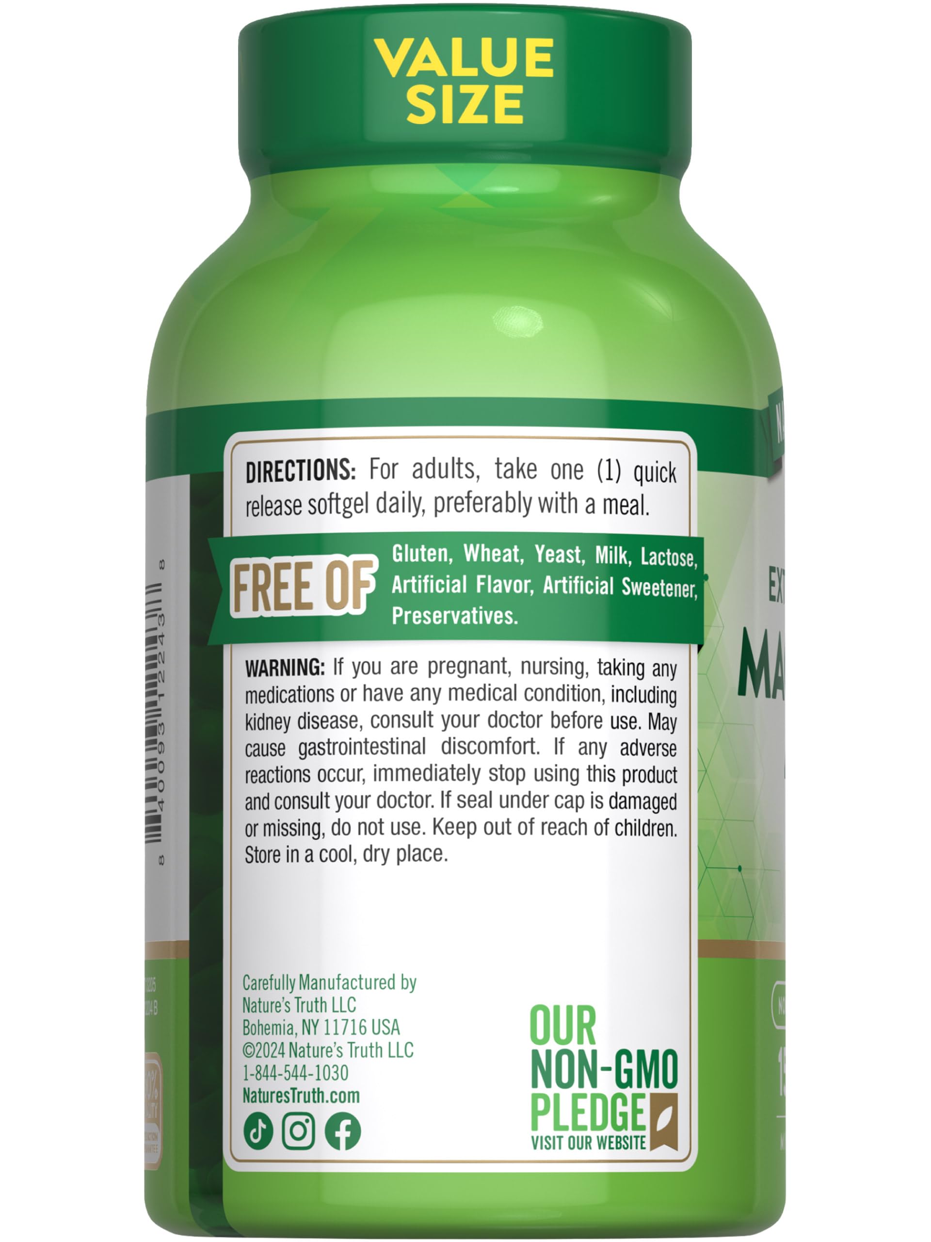 Certificate seals for Nature's Truth Magnesium supplement