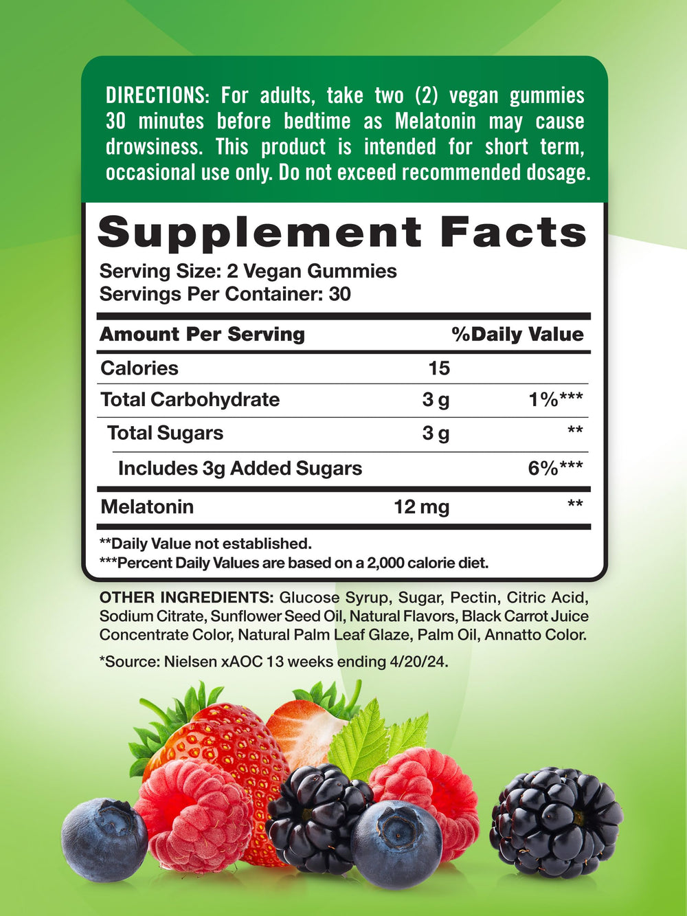 Ingredients information for Nature's Truth Melatonin Gummies 12mg