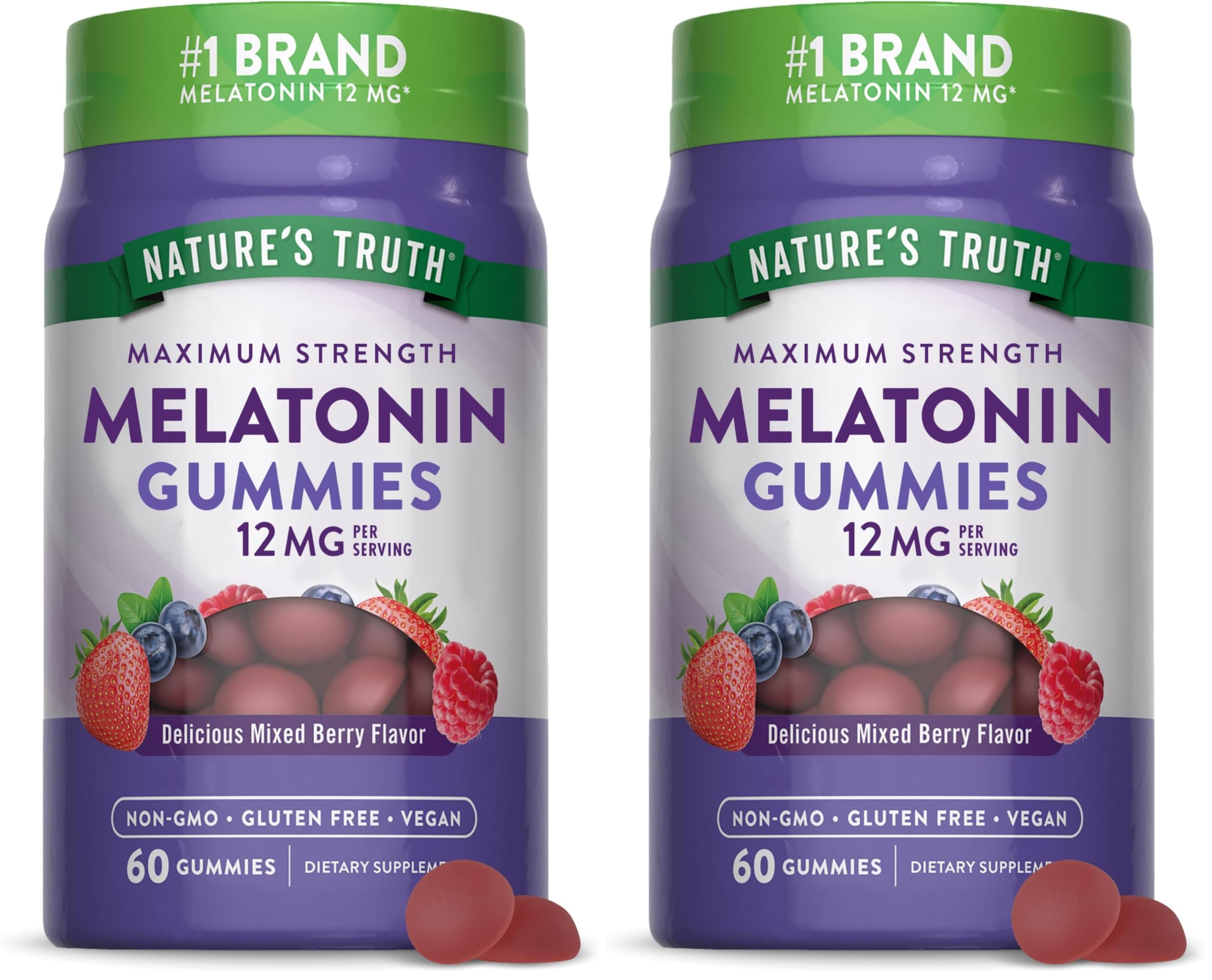 Front view of Nature's Truth Melatonin Gummies 12mg mixed berry