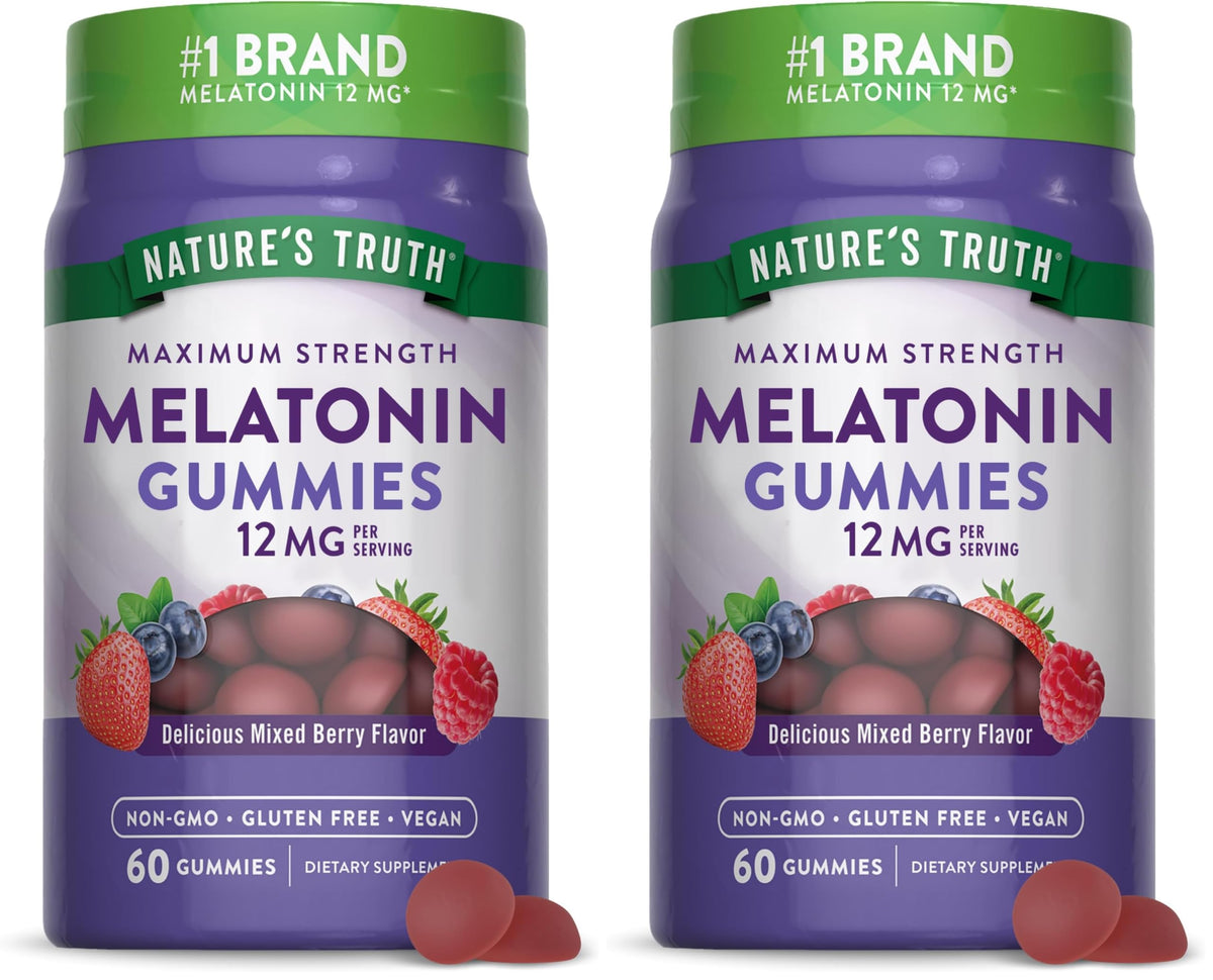 Front view of Nature's Truth Melatonin Gummies 12mg Mixed Berry Pack 2