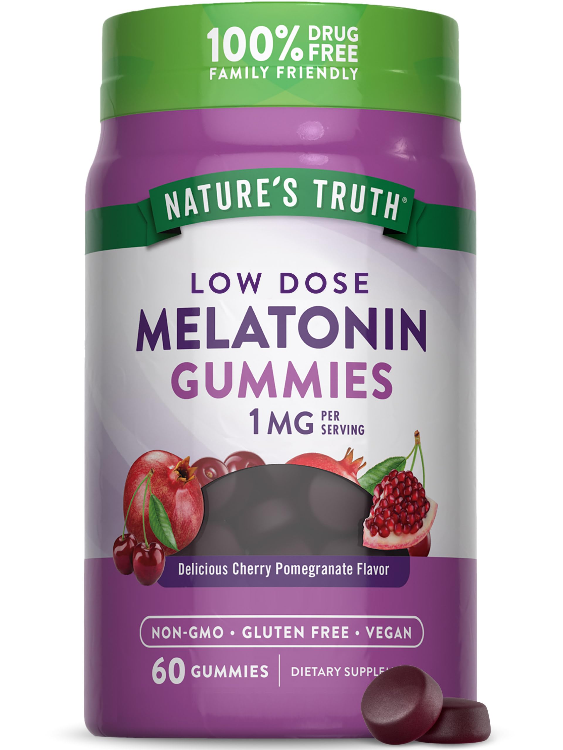 Nature's Truth Melatonin Gummies 1mg 60-count Cherry Pomegranate front view