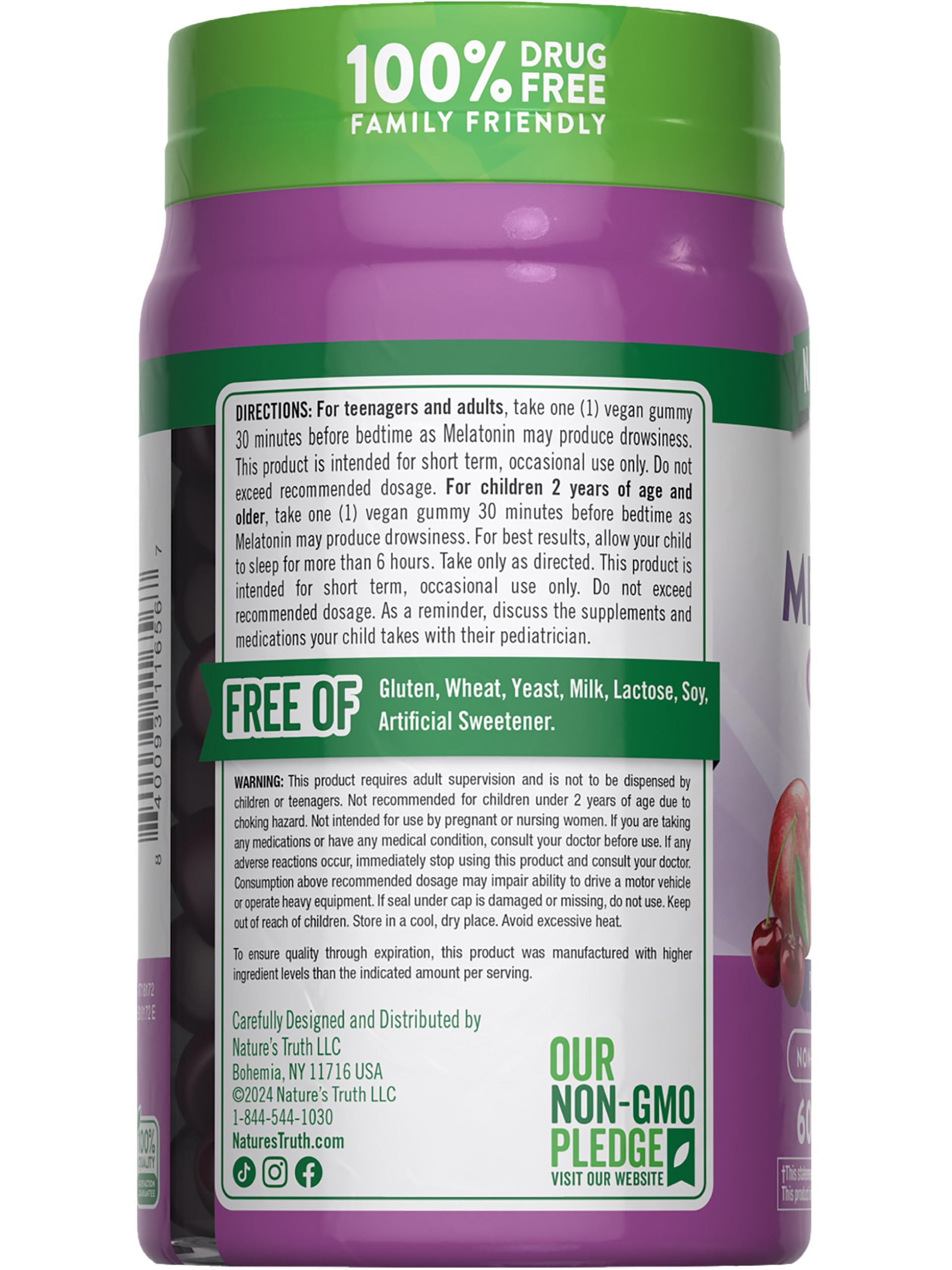 Badges showing vegan, non-GMO and gluten-free on packaging
