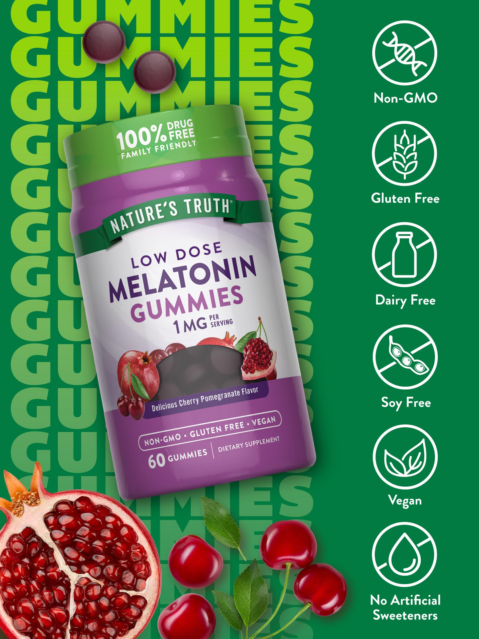 Label showing ingredients and dosage for Melatonin Gummies