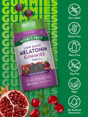 Label showing ingredients and dosage for Melatonin Gummies