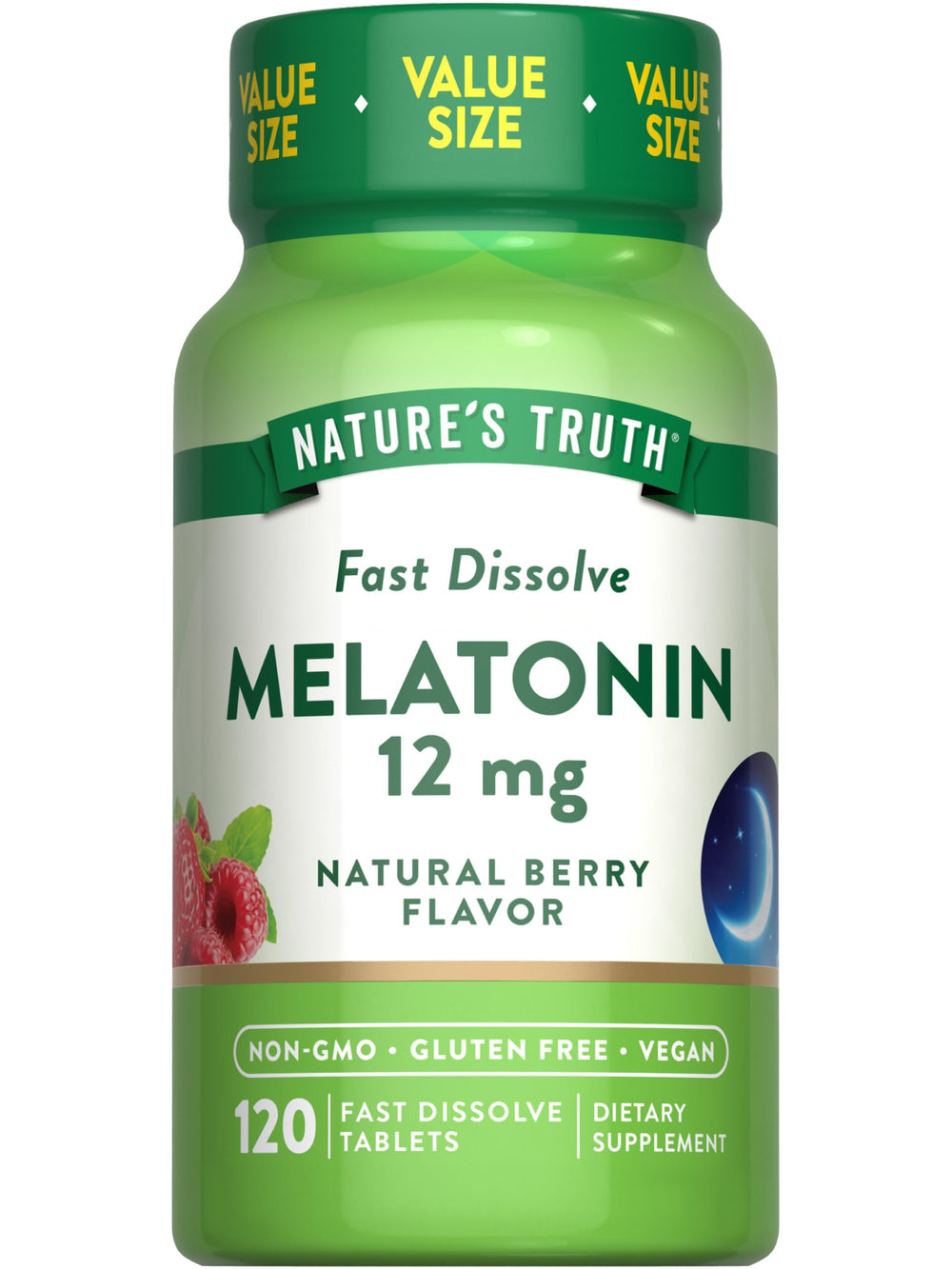 Nature's Truth Melatonin Tablets 12 mg Berry Flavor bottle front