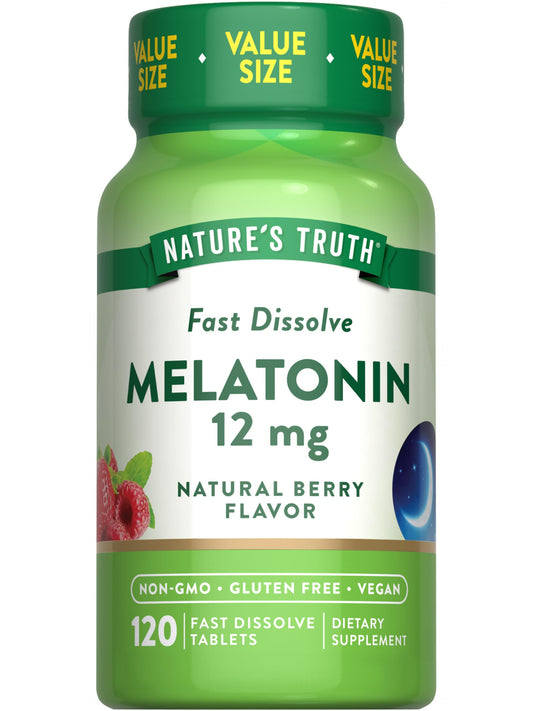 Nature's Truth Melatonin Tablets 12 mg Berry Flavor bottle front