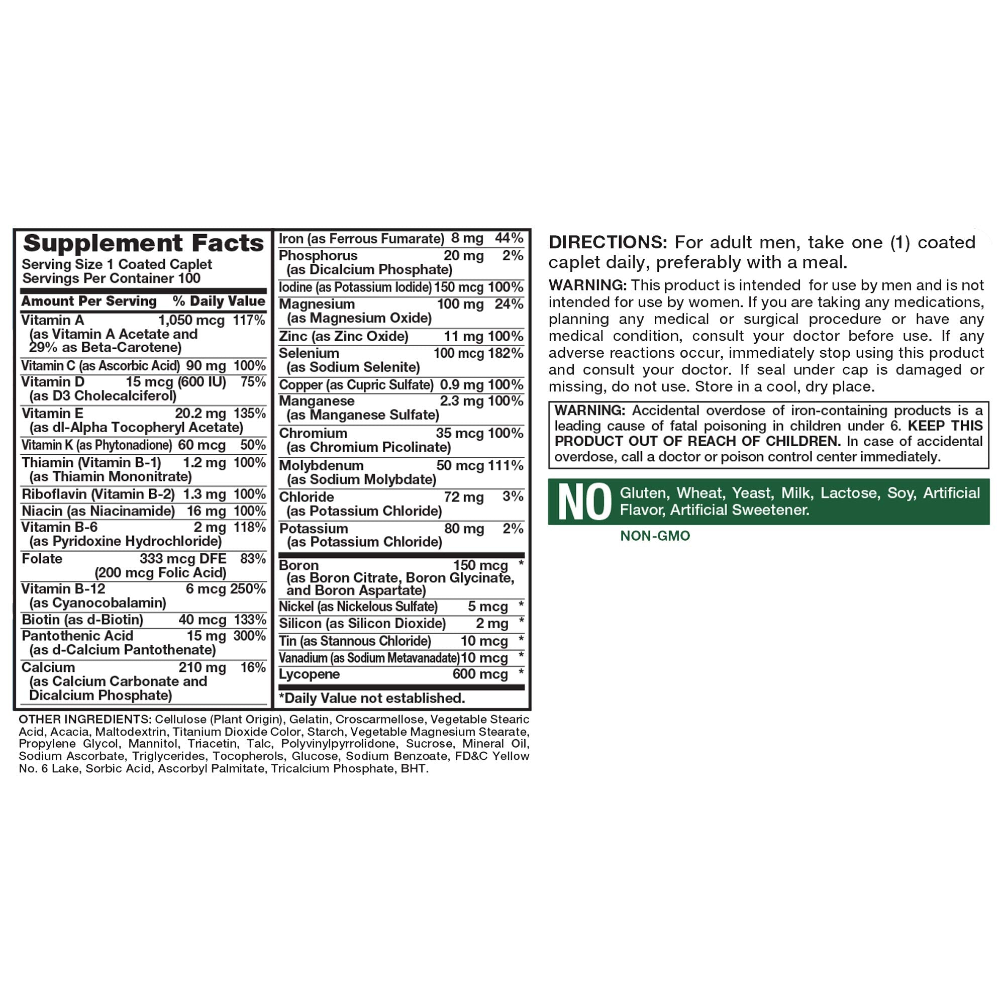 Nature's Truth Multivitamin for Men label showing vitamins A, C, D & E