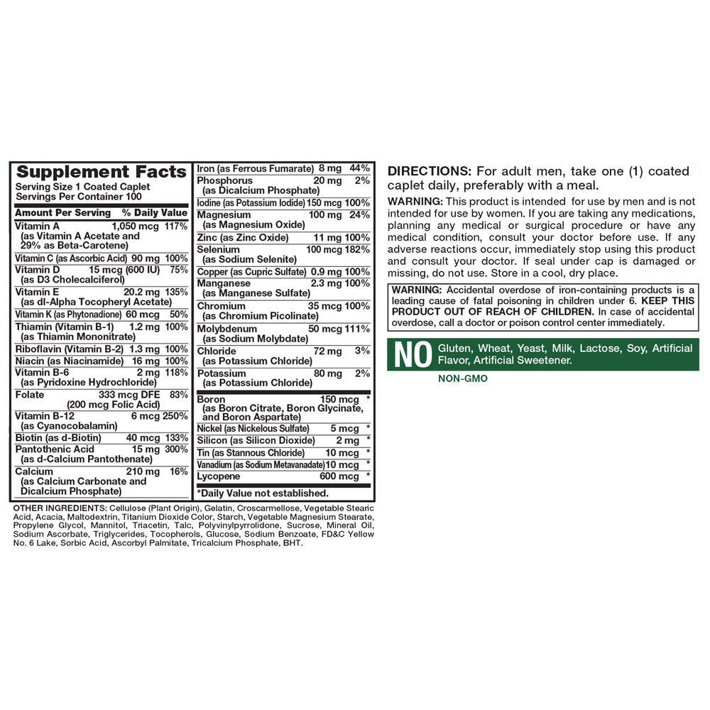 Nature's Truth Multivitamin for Men label showing vitamins A, C, D & E
