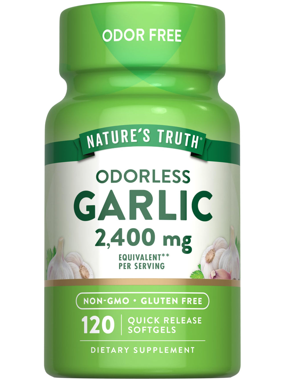 Nature's Truth Odorless Garlic 2400 mg bottle with 120 softgels