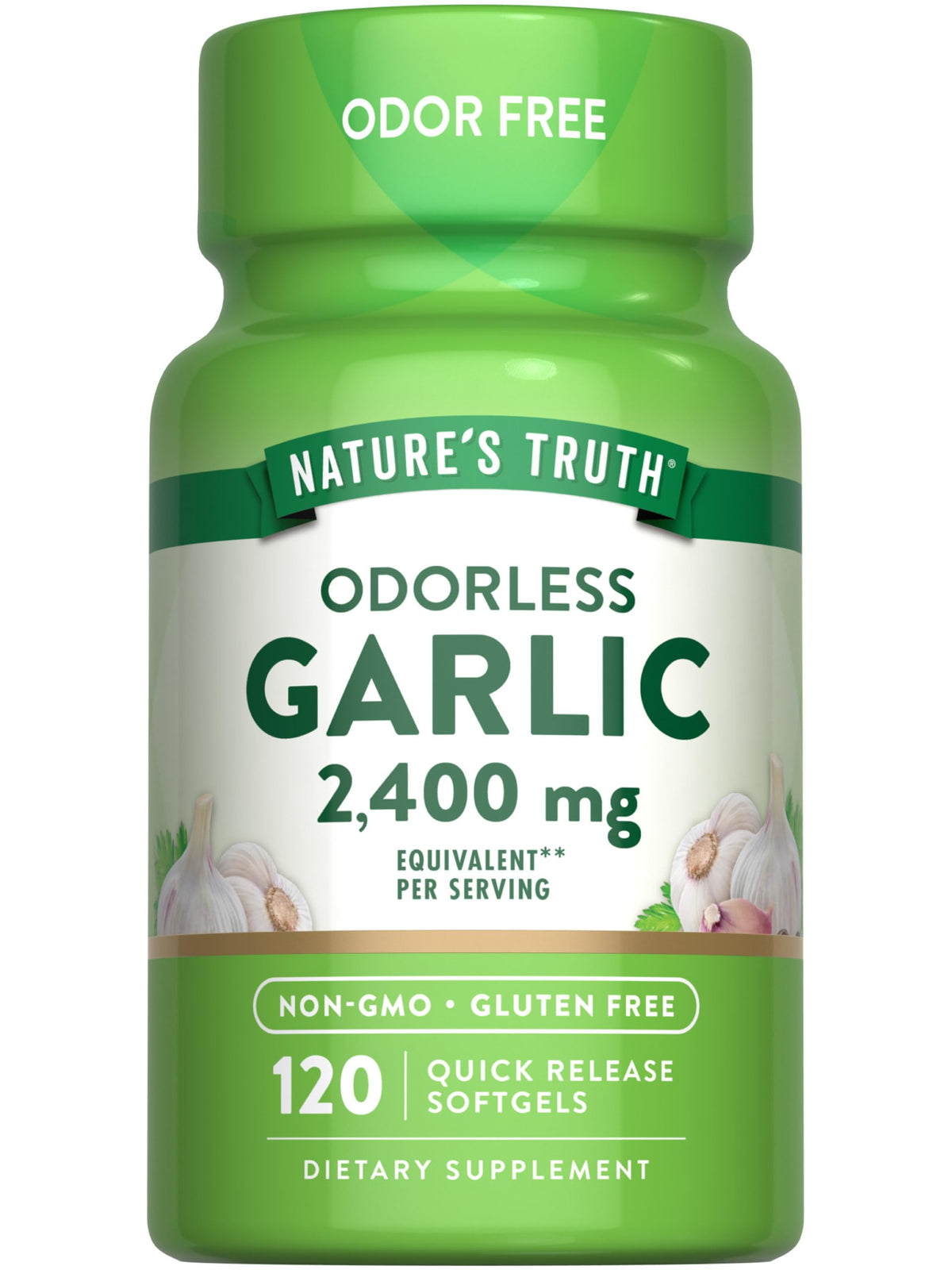 Nature's Truth Odorless Garlic 2400 mg bottle with 120 softgels