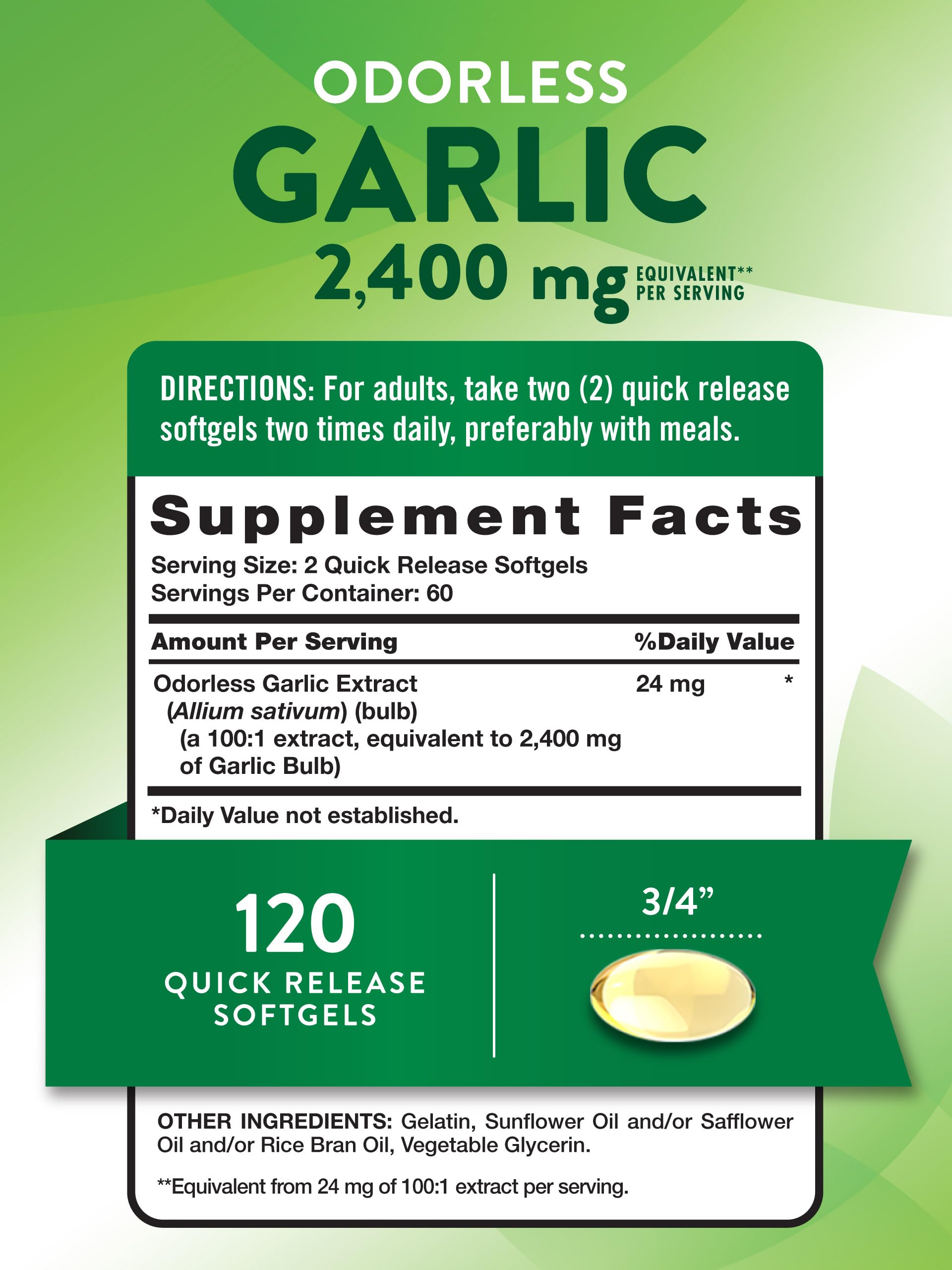 Garlic extract ingredients label showing non-GMO and listed ingredients