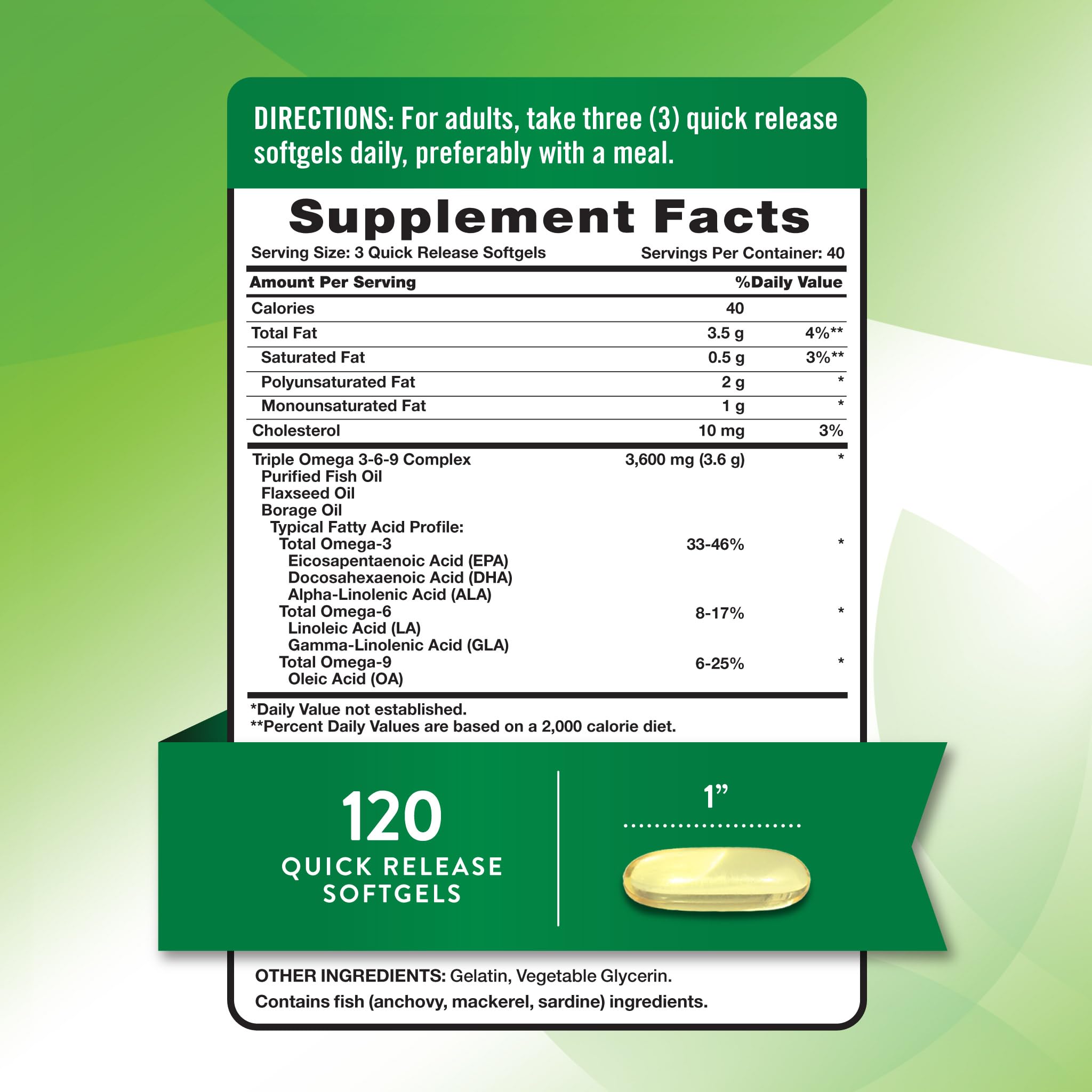 Nature's Truth Omega 3-6-9 softgels capsules close-up for easy swallowing