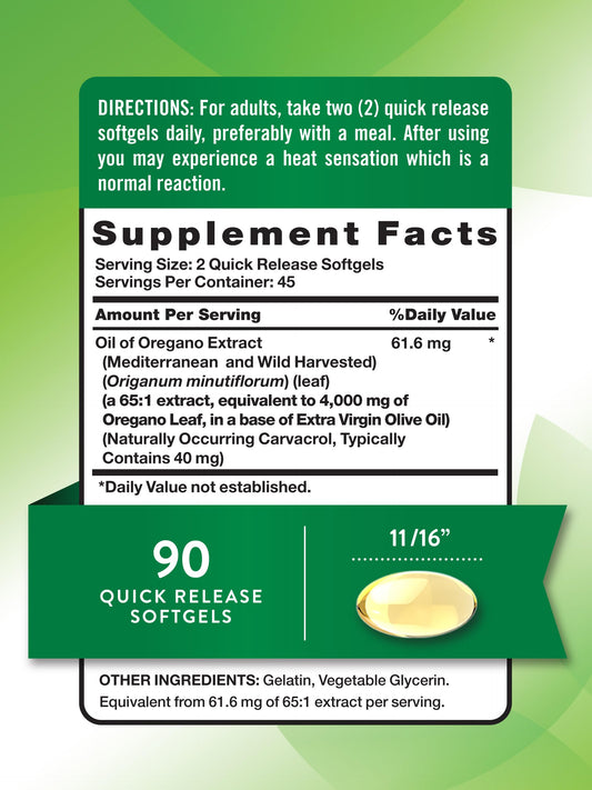 Nature's Truth Oregano Oil Softgels bottle back with supplement facts