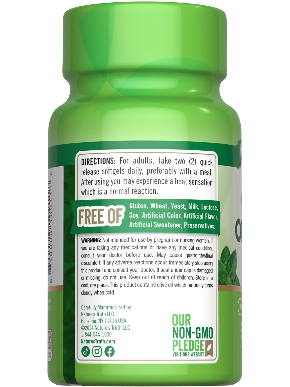 Bottle and box of Nature's Truth Oregano Oil Softgels 90 count