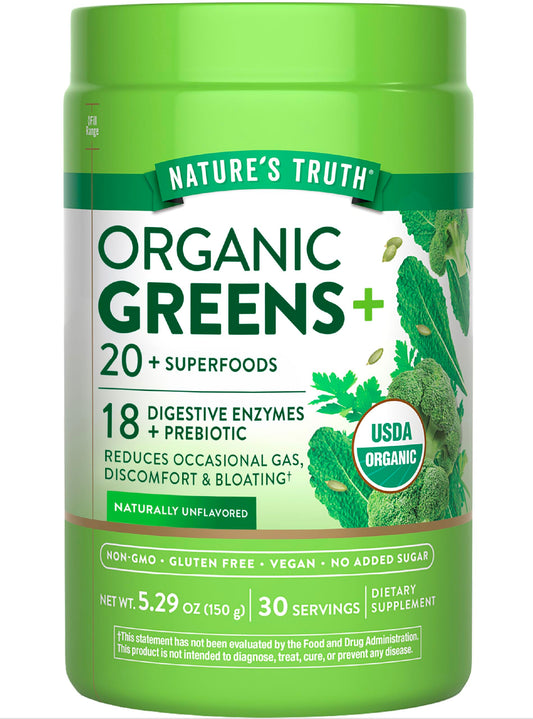 Front view of Nature's Truth Organic Greens Blend Powder canister