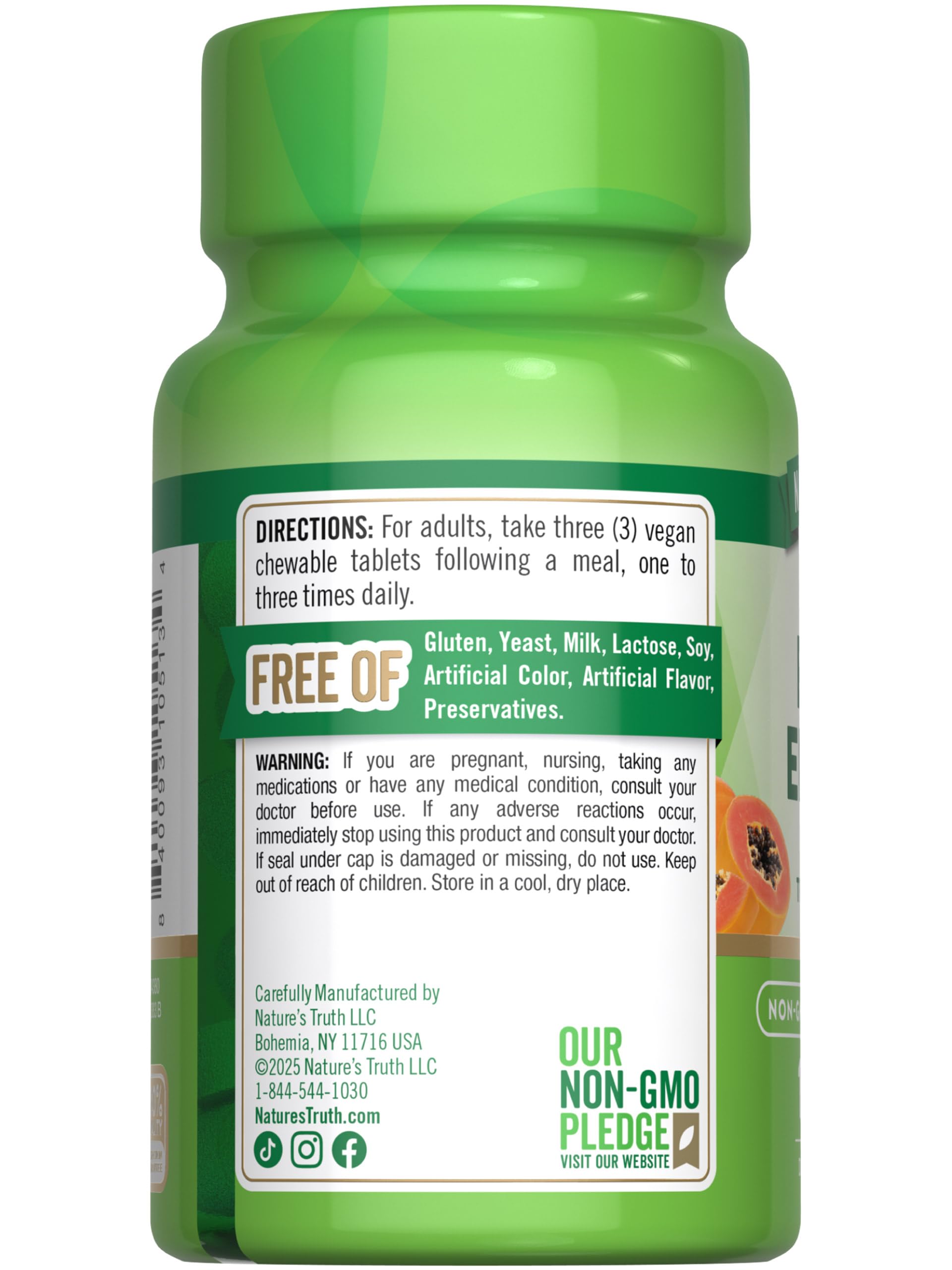 Nature's Truth Papaya Enzyme Chewable Tablets packaging and bottle