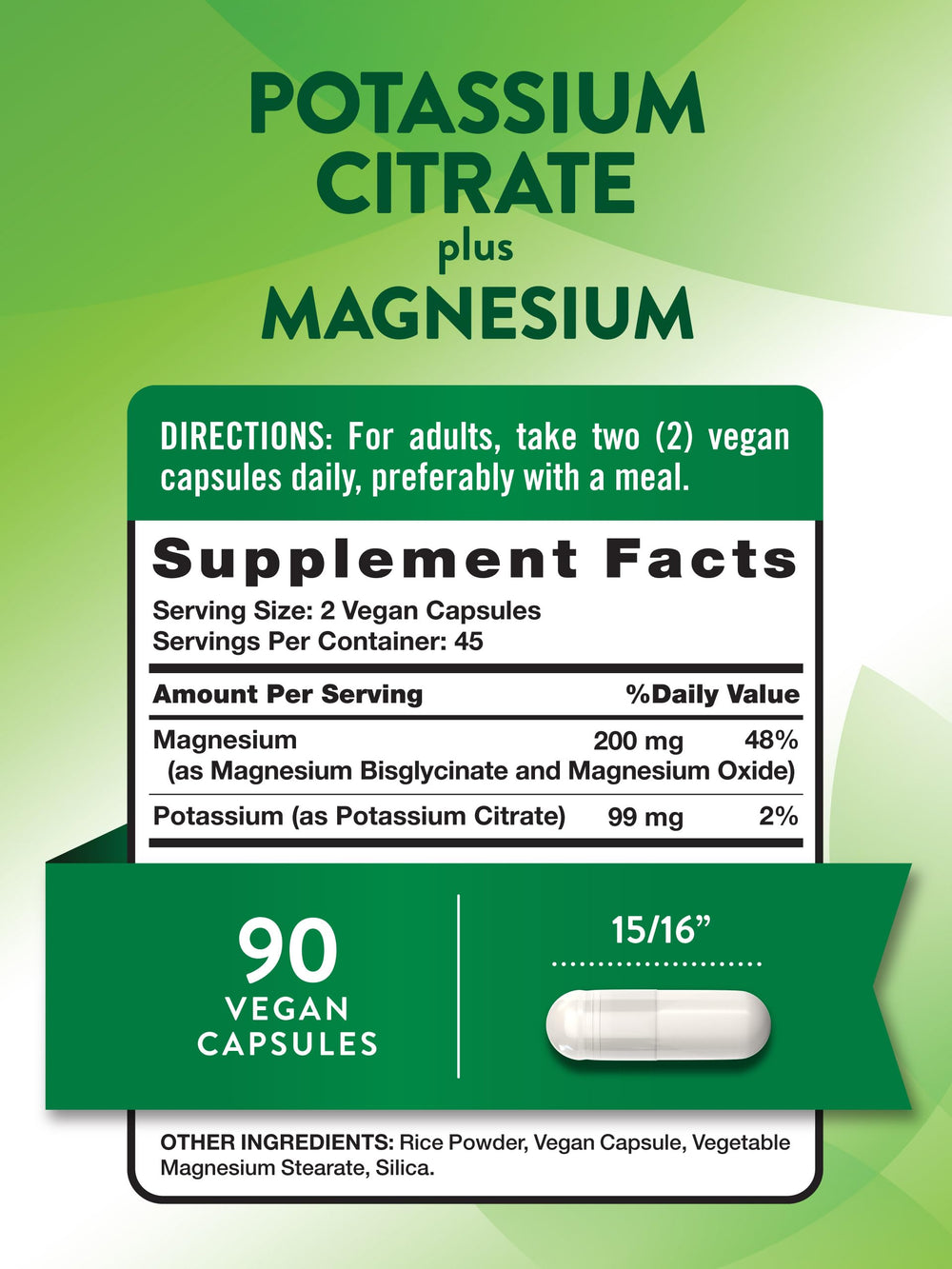 Supplement facts panel for Nature's Truth Potassium Citrate Magnesium Capsules