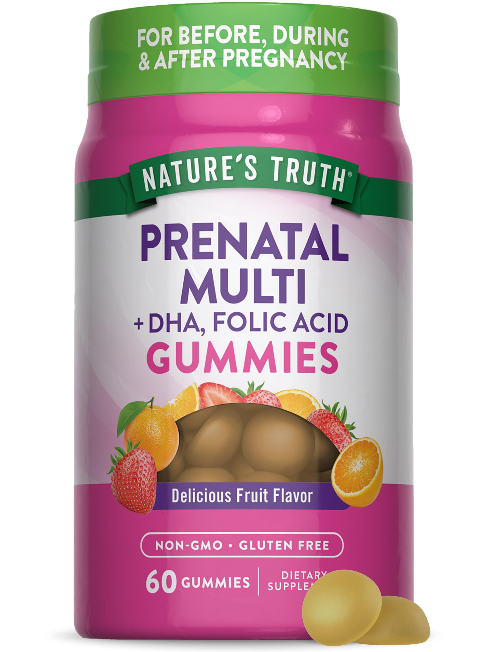 Nature's Truth Prenatal Multivitamin Gummies bottle with DHA and Folic Acid, 60-count, fruit flavor