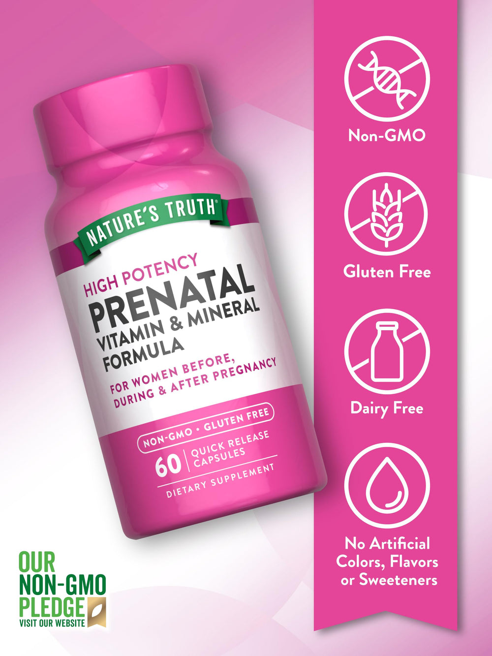 Label on bottle showing 800 mcg Folic Acid and nutrients