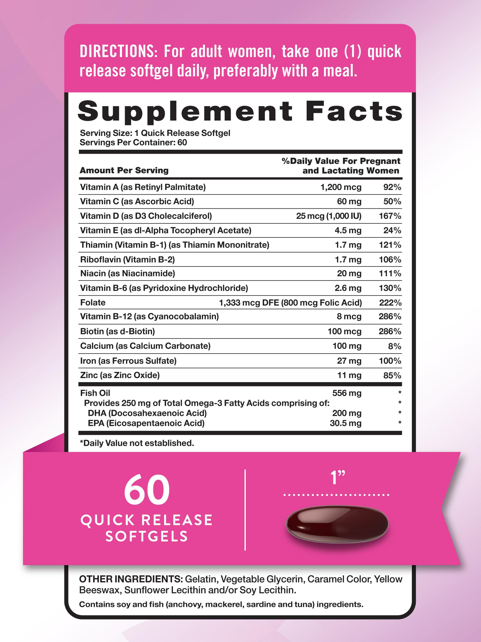 Close-up of Nature's Truth Prenatal Vitamins label