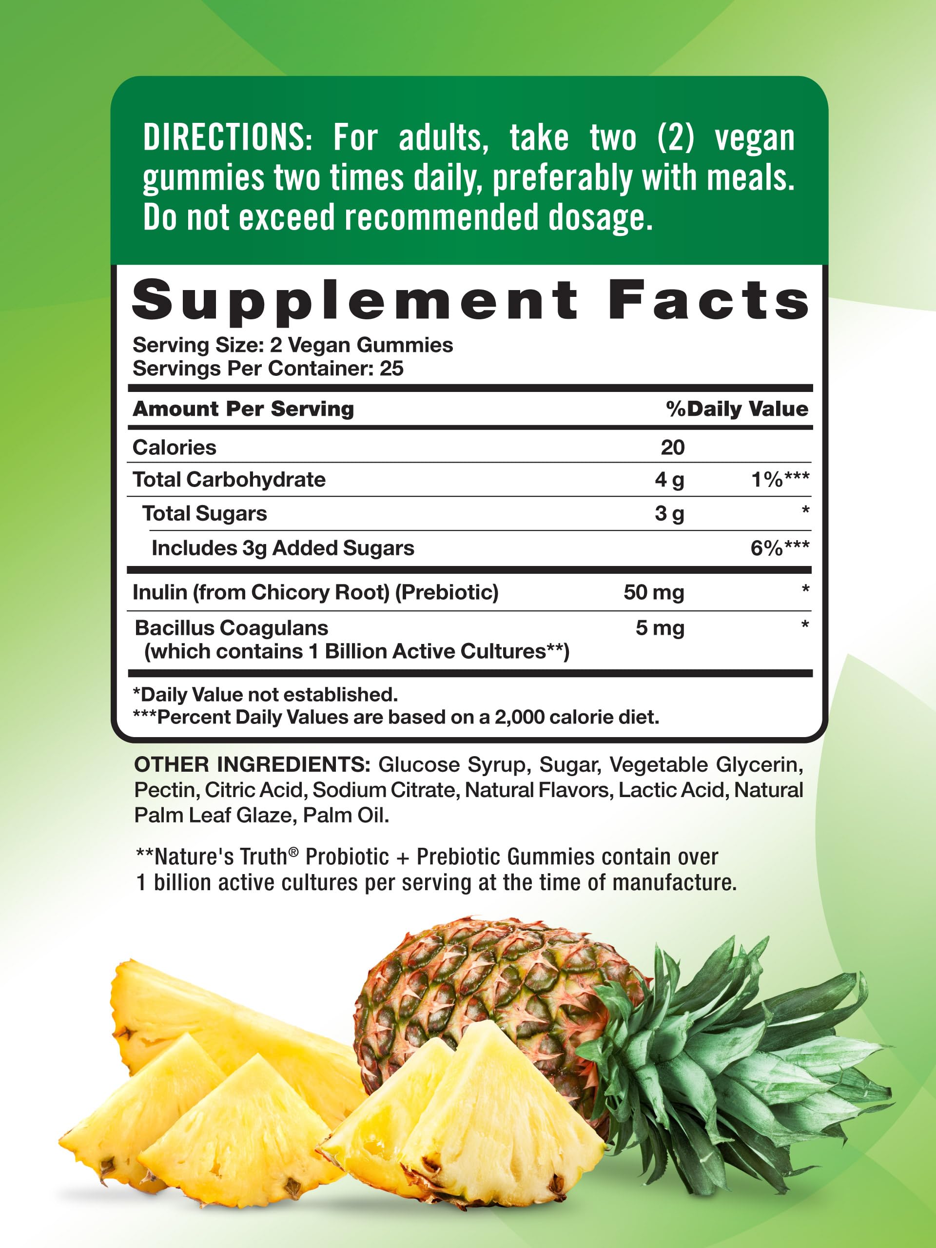 Nature's Truth Probiotic Gummies label and nutrition information Pack of 2